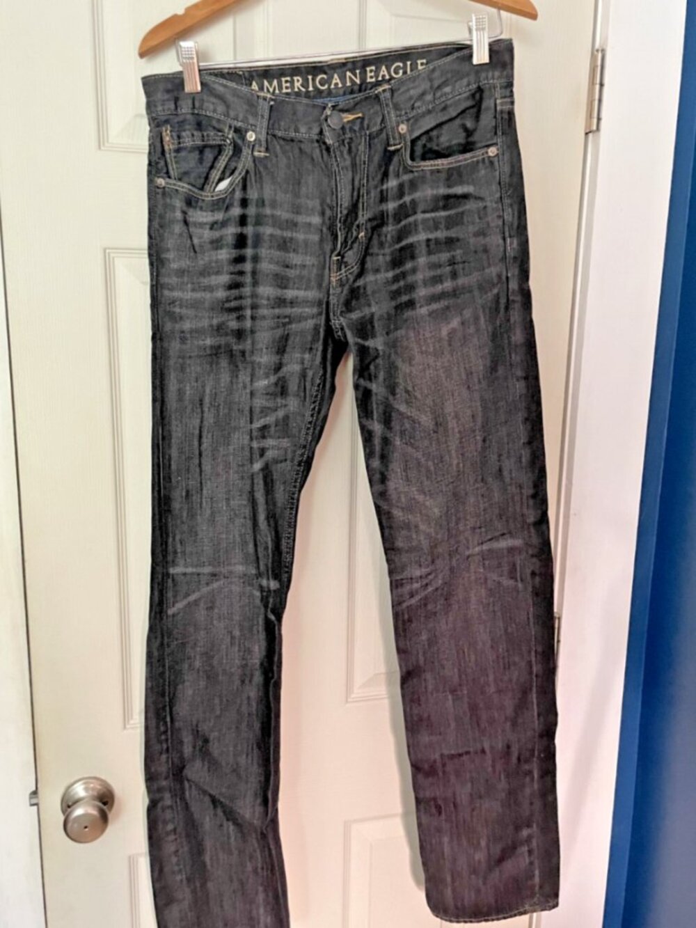 American Eagle Jeans Men 30x34 Black/Gray Denim Cotton Blend Slim Straight Jeans
